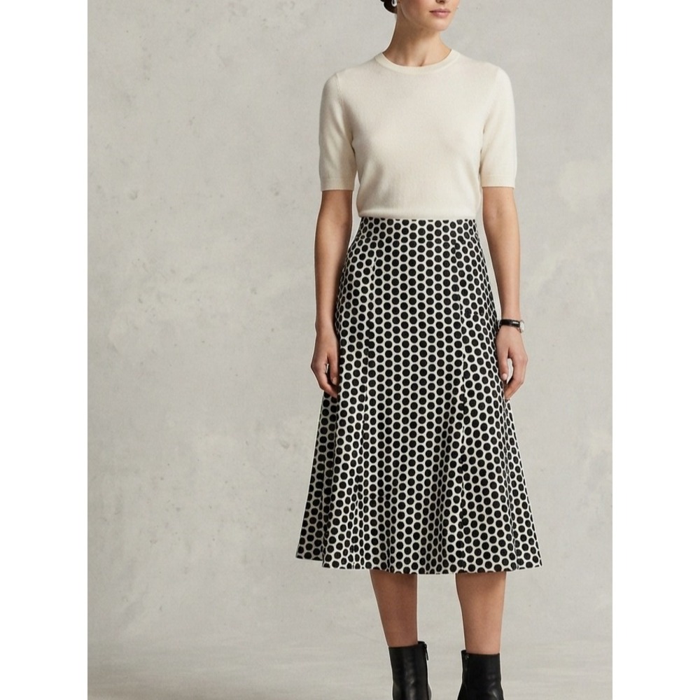 Carole Little Vintage Polka Dot A-Line Midi Skirt Black White Mod Office 10